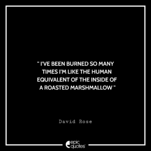 I’ve been burned so many times I’m like the human equivalent of the inside of a roasted marshmallow. -David Rose