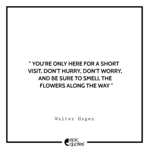 You’re only here for a short visit, Don’t hurry, don’t worry, And be sure to smell the flowers along the way. -Walter Hagen